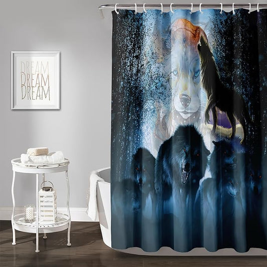 AILONEN Boys Wolf Shower Curtain for Bathroom Decor,3D Howling Wolf Ferocious Wolf Wildlife Decor Bath Curtain 36" W*72" H Polyester Fabric Waterproof Bathroom Curtain with 12 Hooks