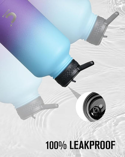 64oz Insulated Water Bottle, Coolplus Half Gallon Water Jug With Straw Stainless Steel Double-Walled Vacuum Metal Large Flask With Carry Sleeve Bpa-Free Leakproof, Keep Cold 48 Hrs, Blue Purple