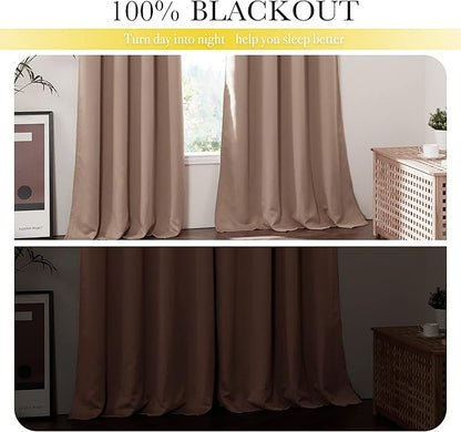 NICETOWN Total Blackout Panels for Nursery, Super Soft, Heavy Duty and Thick Window Treatment Curtains 63 inches Long with Same Color Lined for Basement, (1 Pair, Taupe, 52 inches Wide Each Panel)