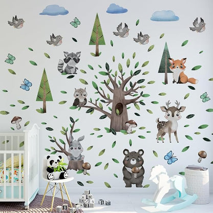 Large Animals Wall Decals for Kids by Lipastick – 177 pcs Woodland Animals Wall Stickers – Forest Animal Wall Decals for Kids Boys Baby Girls – Kids Wall Decals Bear Fox Deer Hare Raccoon Owl XXL Size