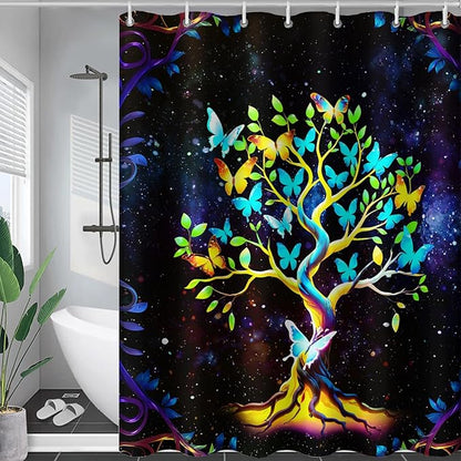 AILONEN Tree of Life Shower Curtain for Bathroom,Galaxy Starry Glowing Tree of Life Bath Curtain,Colorful Tree Shower Curtain Waterproof with 12 Plastic Hooks for Boys Girls Adults 60" W*72" H
