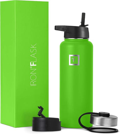 IRON °FLASK Sports Water Bottle - 18 Oz, 3 Lids (Straw Lid), Leak Proof, Vacuum Insulated Stainless Steel, Double Walled, Thermo Mug, Metal Canteen