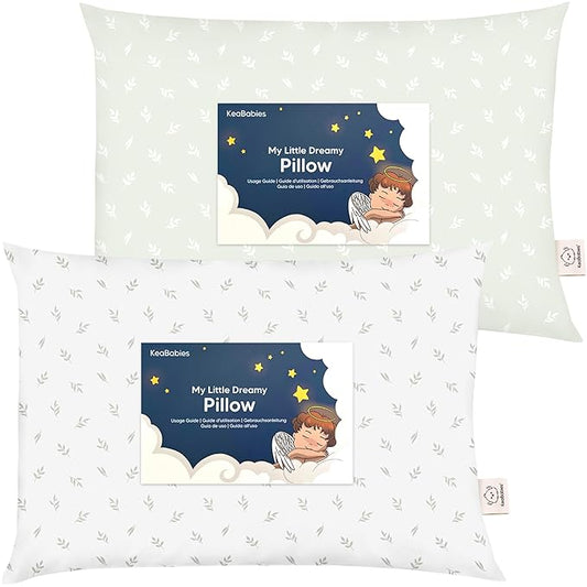 2-Pack Toddler Pillow - Soft Organic Cotton Toddler Pillows for Sleeping - 13X18 Small Pillow for Kids - Kids Pillows for Sleeping - Kids Pillow for Travel, School, Nap, Age 2 to 5 (Herb)