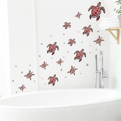 Waterproof Removable Watercolor Turtles Vinyl Wall Decal for Nursery Kidsroom School Classroom Livingroom Bedroom Bathroom Sea Life Sticker in Coastal Ocean Theme