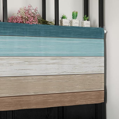 Farmhouse Kitchen Curtains Valances for Windows ,Teal Blue Brown Beach Rod Pocket Country Window Treatment for Kitchen /Living Room/Bedroom/ Bathroom,60" X 18" -1 Panel, Retro Rustic Barn Wood Texture