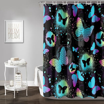 AILONEN Butterfly Shower Curtain for Girls Women 72" W*78" H Blue Butterfly Bathroom Decor,Beautiful Butterfly Bath Curtain Polyester Waterproof Bathroom Curtain with 12 Hooks