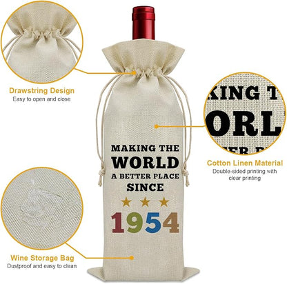 70th Birthday Gifts for Mom Dad Wine Bag Gag Gifts for 70 Year Old Man Women Wine Bottle Decoration Bag 1954 Birthday Gifts for Wife Sister Her Him Brother Turning 70 Birthday wine accessory gifts