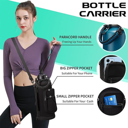 87/128 oz Insulated Water-Bottle with straw - Gallon Water Bottles with Phone Holder, Stainless Steel Water Jug with Strap & Auto Chug Lids, Gym Camping Sport Metal Flask w/Paracord Handle