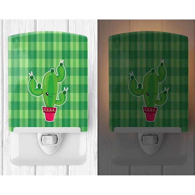 Caroline's Treasures BB6848CNL Cactus Plaid Ceramic Night Light Compact, UL-Certified, Ideal for Bedroom, Bathroom, Nursery, Hallway, Kitchen, 6x4x3, Multicolor