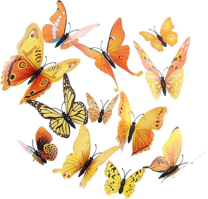 uxcell 120Pcs 3D Beautiful Butterfly Removable DIY Wall Stickers for Bedroom TV Background Decorations, Yellow