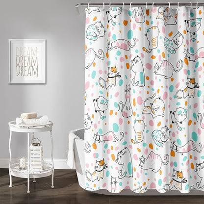 AILONEN Cat Shower Curtain,Cute Cat Bath Curtain,Pet Cat Kitten Bathroom Curtain Decor,Cartoon Animal Polyester Waterproof 48" W*72" H Shower Curtain for Boys Girls (12 Hooks)