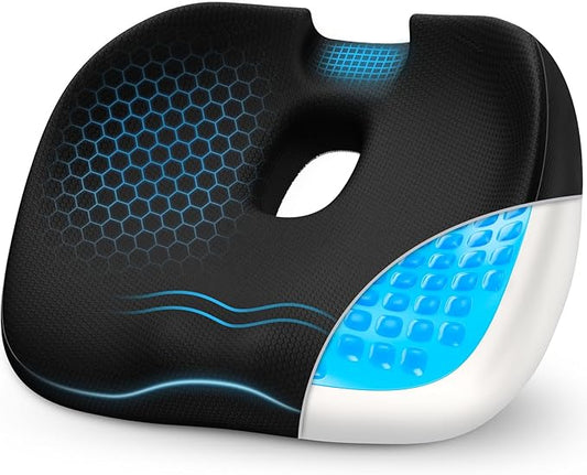 AUVON Cool Donut Pillow with Gel Layer & Scientific Center Hole, Hemorrhoid Pillow with U-Shaped Cutout for Tailbone Pain Relief, Donut Cushion for Long Sitting, Sciatica, Pregnancy, Post-Surgery