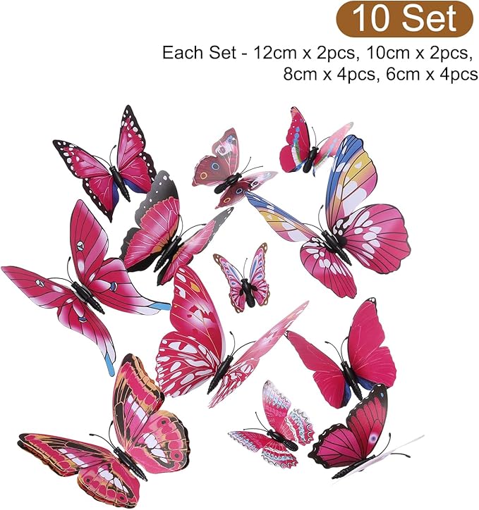 uxcell 120Pcs 3D Beautiful Butterfly Removable DIY Wall Stickers for Bedroom Living Room TV Background Decorations, Plum