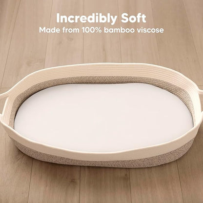 2-Pack Baby Bassinet Sheets Girl, Boy - Viscose Derived from Bamboo Fitted Bassinet Sheets Compatible with Halo Bassinest Swivel Sleeper, Baby Delight,Graco Bedside Bassinet Mattress Sheet(Soft White)