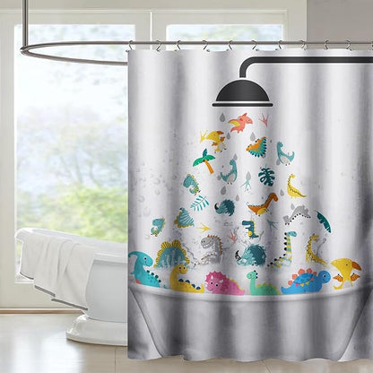 AILONEN Cute Dinosaur Shower Curtain for Kids 36" W*72" H Inch,Funny Dinosaur Animals Playing Water Shower Curtains,12 Pack Hooks Polyester Waterproof Fabric Decor for Bathroom Bathtub Panels