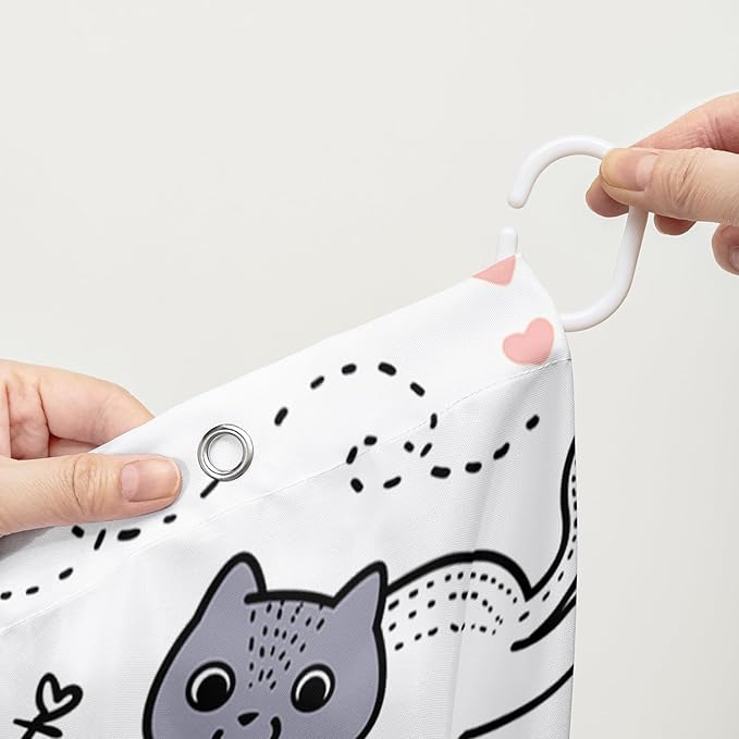 AILONEN Cat Shower Curtain, Cute Cat Cartoon Pet Cat Kitten Bathroom Curtain,Cat Paw Print Cat Lover Bath Curtain 60" W*72" H Polyester Waterproof Bathroom Curtain with 12 Hooks