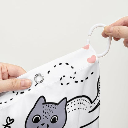 AILONEN Cat Shower Curtain, Cute Cat Cartoon Pet Cat Kitten Bathroom Curtain,Cat Paw Print Cat Lover Bath Curtain 60" W*72" H Polyester Waterproof Bathroom Curtain with 12 Hooks
