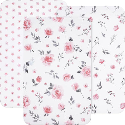 3 Pack Mini Crib Sheets, Premium Pack N Play Sheets for Boys Girls Neutral, Soft Breathable Baby Sheets Fit Pack N Play, Playard and Mini Crib Mattresses, Floral Flowers