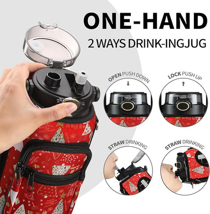 64 oz Glass Water Bottle with Straw and Sleeve Half Gallon Motivational Water Bottle with Time Marke and Strap 2L Leakproof Borosilicate Water Jug for Gym Outdoors for Women