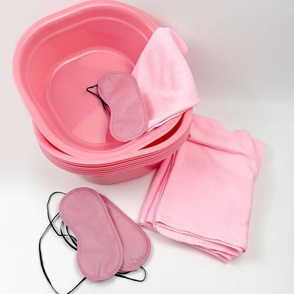 36 Pcs Kids Foot Spa Kit for Girls, Spa Party Supplies for Girls with 12 Pcs Foot Tub & 12 Pcs Pink Hand Towels & 12 Pcs Eye Masks for Girls Sleepover Slumber Party Supplies (Pink)