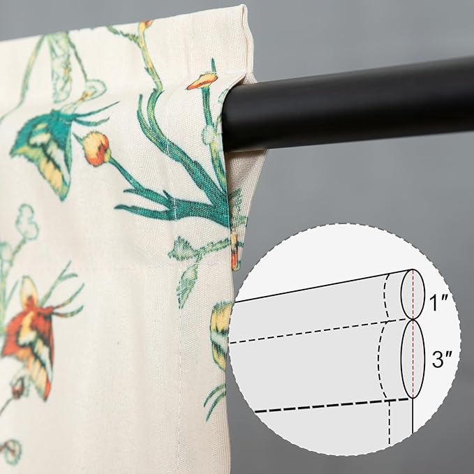 Leeva Birds Butterfly Pattern Valances, Farmhouse Light Filtering Kitchen Window Treatments for Living Room, 1 Panel Rod Pocket Short Drapery for Bedroom, 52 x 12 Inch, Green