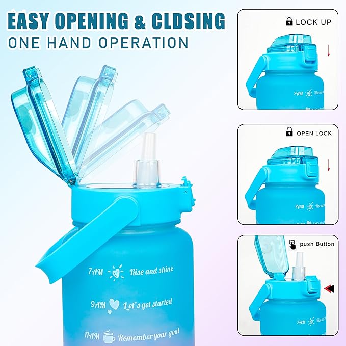 Sea Turtle Half Gallon Water Bottle with Sleeve Water Bottle 64 Oz Water Bottle with Time Marker, Leakproof-Free Drinking Water Bottle, Sports Turtle Water Bottle Half Gallon Water Jugs