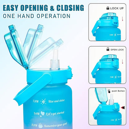 Sea Turtle Half Gallon Water Bottle with Sleeve Water Bottle 64 Oz Water Bottle with Time Marker, Leakproof-Free Drinking Water Bottle, Sports Turtle Water Bottle Half Gallon Water Jugs