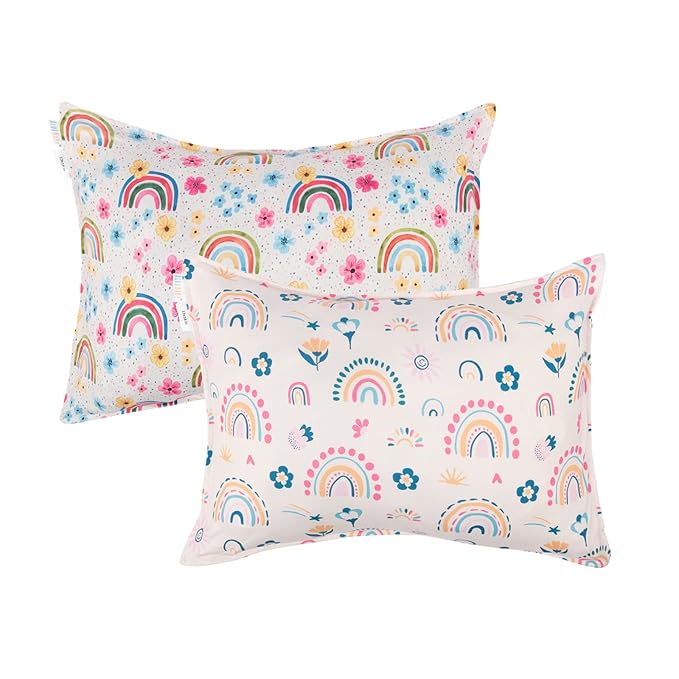 ALVABABY Toddler Pillow Cover Fits 13 x 18,12x 16 Kids Pillow 2 Pack Stretchy Soft Baby Pillow Cover Envelope Kids Pillowcases for Boys Girls Rainbow 2TPE03