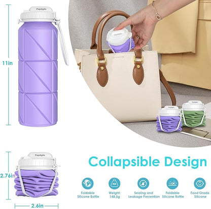 690ML Collapsible Water Bottles Reusable Leak Proof Silicone Water Bottle BPA Free Durable Foldable Sports Bottles & straw 23oz Lightweight Bottle for Gym Hiking Biking Camping Travel Bottle