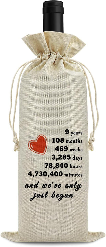 9th Anniversary Wine Bag for Him Her Nine Years Anniversary Wedding Gift for Husband Wife 9 Years Dating Anniversary for Men Women 9 Years of Marriage Gift Birthday Christmas Gift Wine Gift Bag