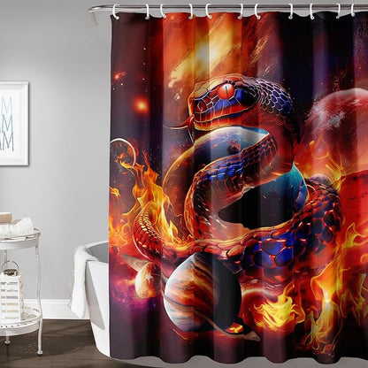 AILONEN 3D Snake Shower Curtain for Boys,Flame Fire Planet Snake Bath Curtain for Bathroom Decor,Safari Animal Polyester Waterproof for Shower, 72" W*72" H with 12 Plastic Hooks