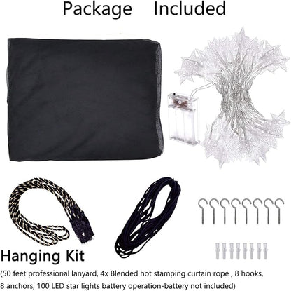 8 Corner Bed Canopy with 100 LED Star String Lights Battery Operated, Bed Netting Unique Style 4 Door Square Canopy Bed Curtains Canopy - Suggested for Twin Full Queen King Bed