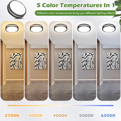 2-Pack 50W Dimmable Flush Mount Ceiling Lights, 16 Inch Black LED Ceiling Light with 5 Color Temperatures in One Selectable, 5400LM Modern Close to Ceiling Light Fixtures for Livingroom Dining Hallway