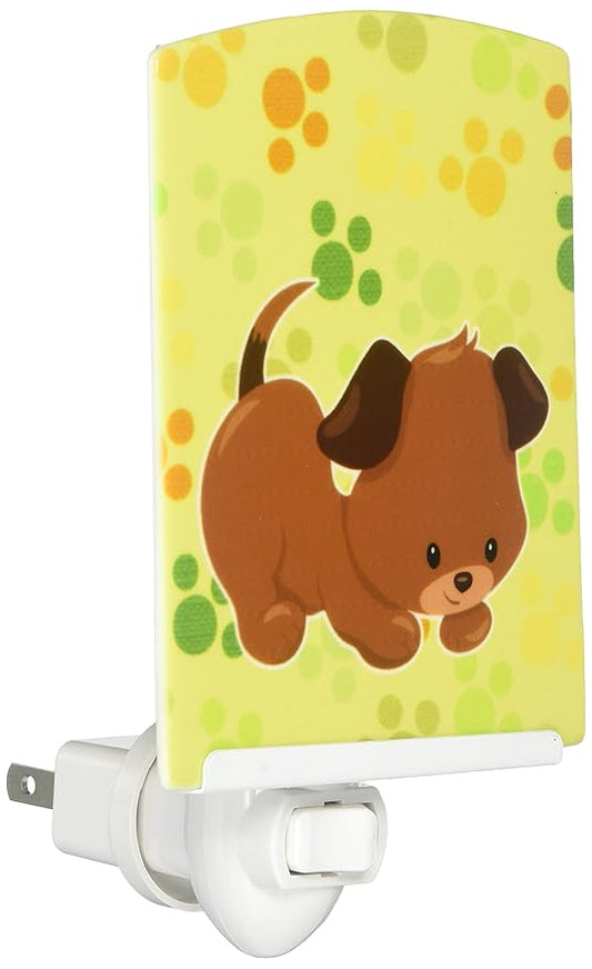 Caroline's Treasures BB7078CNL Puppy on Green Pawprints Ceramic Night Light Compact, UL-Certified, Ideal for Bedroom, Bathroom, Nursery, Hallway, Kitchen, 6x4x3, Multicolor