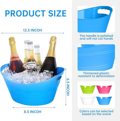 8Pcs Ice Bucket, Plastic Ice Buckets for Parties, Drink Buckets with Handles Beverage Buckets Oval Storage Plastic Tub for Wine Beer Champagne Bottles, 4.3Liter (Thickened version-2)