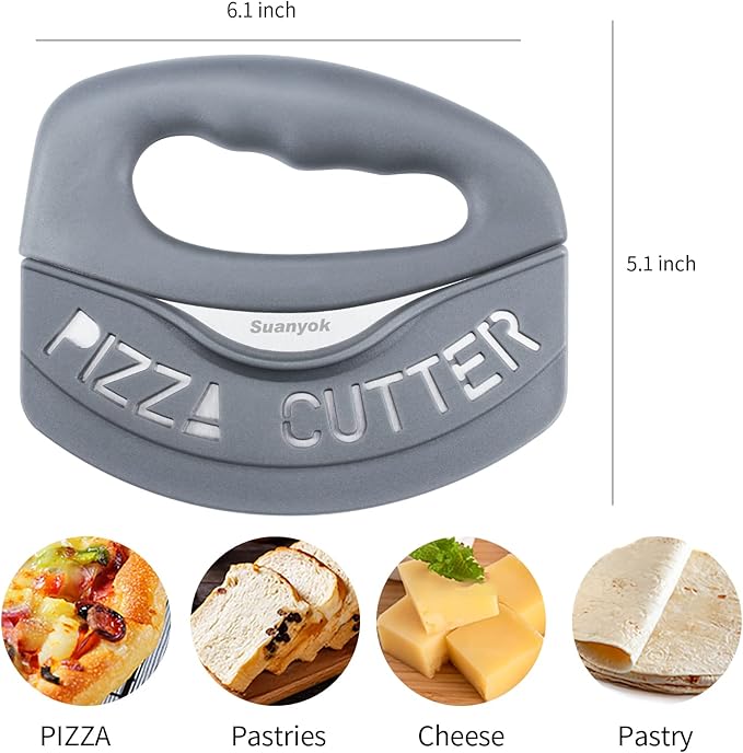 Premium Pizza Cutter Food Chopper-Super Sharp Blade Stainless Steel Pizza Cutter Rocker Slicer with Protective Sheath Multi Function Pizza Knife Kitchen Tools,Dishwasher Safe (Gray)