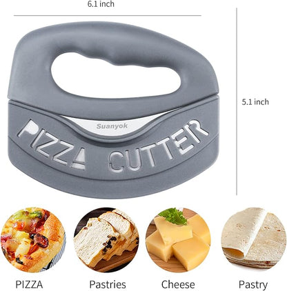 Premium Pizza Cutter Food Chopper-Super Sharp Blade Stainless Steel Pizza Cutter Rocker Slicer with Protective Sheath Multi Function Pizza Knife Kitchen Tools,Dishwasher Safe (Gray)