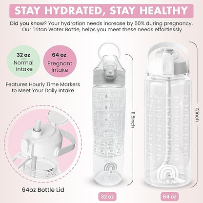 Pregnancy Water Bottle Tracker (32oz)-Essential Maternity Must-Have with Milestone Stickers -Pregnancy Gifts for Expecting Moms-Pregnancy Essentials Nausea Relief - BPA-Free