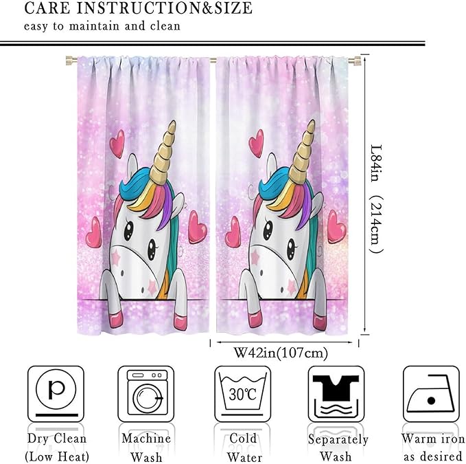 Kids Unicorn Curtains Kids Girls Boys Rainbow Unicorn Pattern Blackout Curtains Bedroom Curtains 84x84 Inches 2 Panels