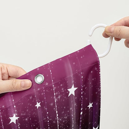 AILONEN White Starry Shower Curtain,Dreamy Starry Sky Bathroom Fabric Shower Curtain for Girls Boys Kids Teens, 72" W*84" H Black and Purple Theme Bathroom Decor