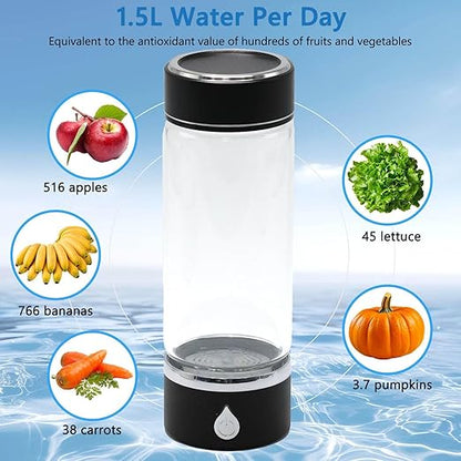 420-450 ml 2024 Glass Hydrogen Generator Water Bottle SPE PEM Technology Water Ionizer, Rechargeable Hydrogen Water Bottle, Hydrogen Rich Water Glass (Black)