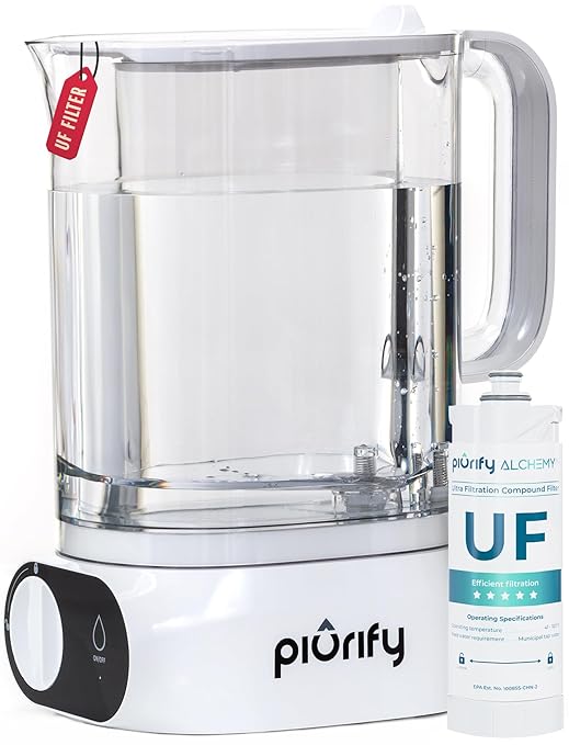 Alchemy Automatic Water Filter Pitcher with Rapid Filtration | Water Dispenser with Advanced UltraFiltration + Carbon Technology | 50 Oz Capacity | Extended 130 Gallon Cartridge Life