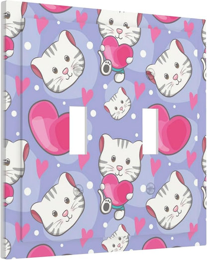 Cartoon Baby Panda Double Toggle Light Switch Covers 2 Gang Wall Plate Dual Decorative Switchplate Electrical Faceplate for Bathroom Country Kitchen Bedroom Decor, 4.9" x 5"