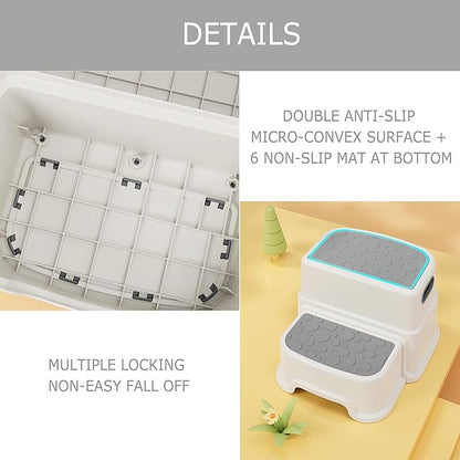 HOMKO 2 Step Kids Toddler Potty Training Step Stool for Bathroom Kitchen Sink and Toilet Anti-Slip Potty Stools, 3 in 1 Independent Stepping Stool, Grey…