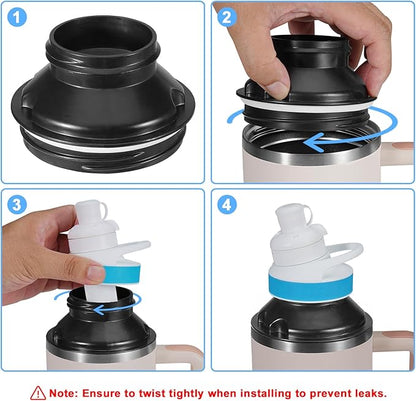 Aobiono Water Bottle Adapter for Stanley 40oz Quencher Tumbler to Cirkul, Lid Cap Converter Accessories, BPA Free Plastic, Food Grade Silicone Gasket Leakproof (Black)
