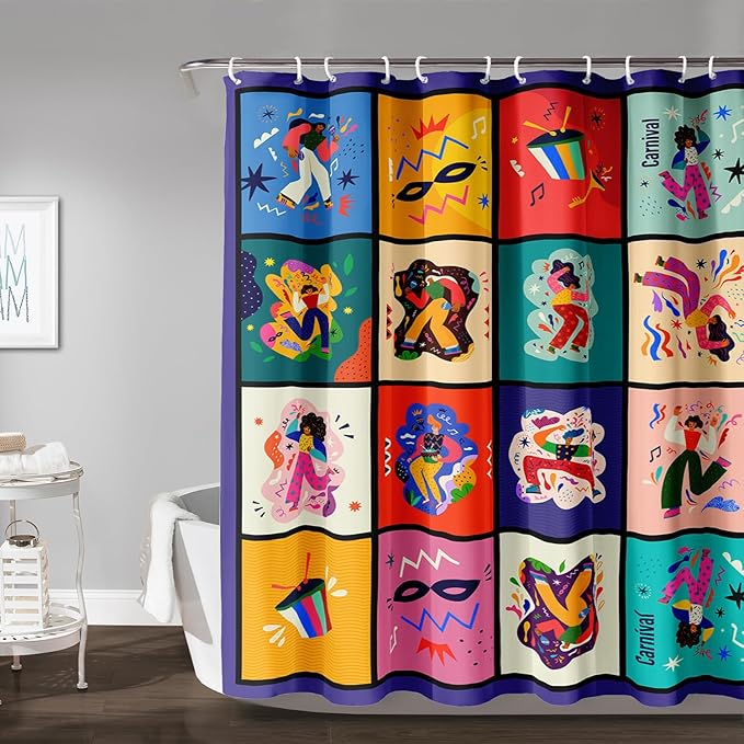 AILONEN Graffiti Music Shower Curtain,Happy Girls Music Art Bath Curtain Minimalist Bathroom Curtain 72" W*72" H Polyester Waterproof Bathroom Curtain with 12 Hooks