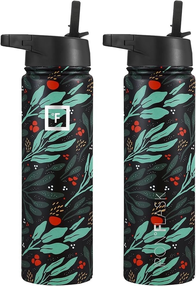 IRON °FLASK Sports Water Bottle - Wide Mouth with 3 Straw Lids - Stainless Steel Gym & Outdoor Bottles for Men, Women & Kids - Double Walled, Insulated Thermos, Metal Canteen - Lush Leaf, 22 Oz