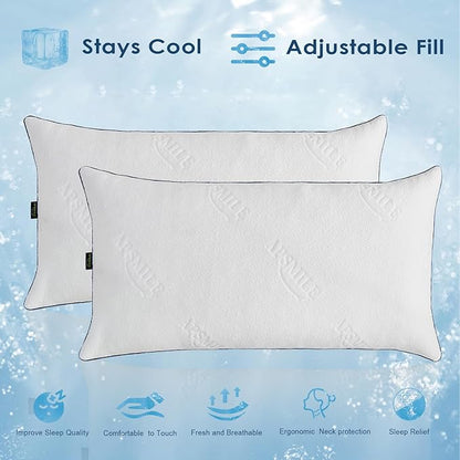 APSMILE Shredded Memory Foam Pillows Queen Size Set of 2, Adjustable Luxury Cooling Pillows for Neck Pain, Hotel Firm Bed Pillows for Sleeping, Essentials for Side/Back Sleeper (White,18"x28")