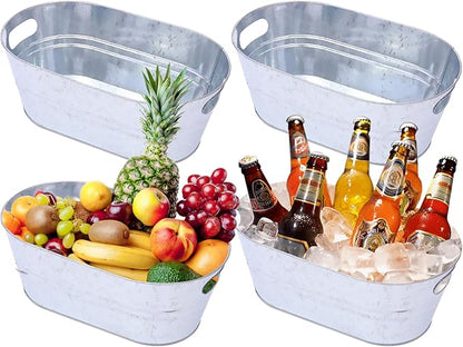 4 Pcs 4 Gallon Ice Bucket Large Metal Drink Buckets Galvanized Tub galvanized steel tub Cold Drink Beverage Tubs for Christmas Bar for Beer Wine Cooler(Silver)