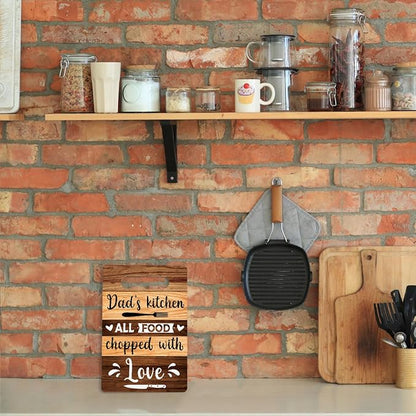 Farmhouse Kitchen Decor, Kitchen Signs Wall Decor, Dad's Kitchen All Food Chopped With Love Wood Sign, Fathers Day Thank You Gifts for Dad, Dads Birthday Gifts Ideas 8 x 12 Inch